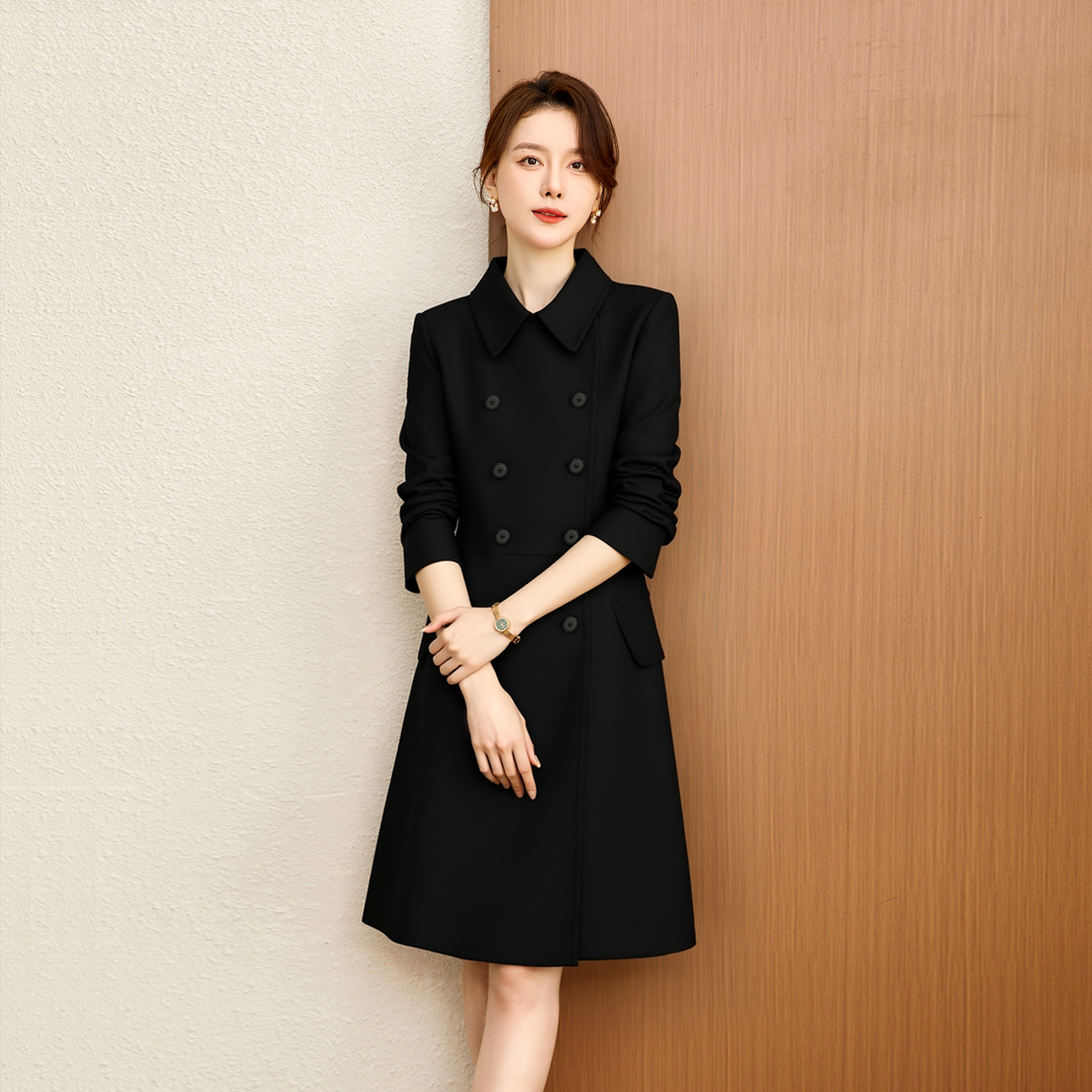 中长款风衣式西装连衣裙正式场合