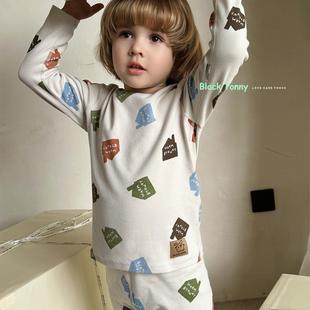 磨毛保暖内衣中厚 男童秋衣裤 2024小黑托昵尼儿童纯棉内衣套装 冬款