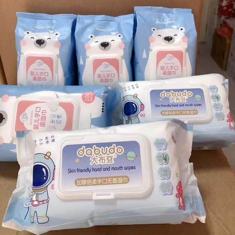棉慧坊婴儿童手口湿巾加大加厚倍柔家用实惠装无添加保湿纸100抽