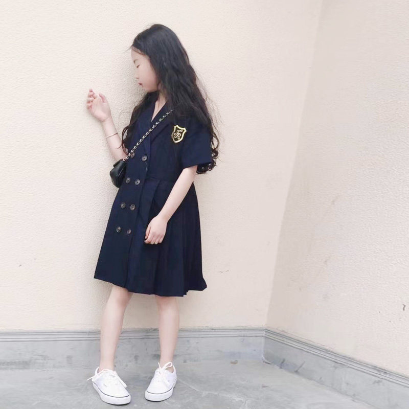 中大女童短袖百褶连衣裙制服裙