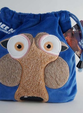 冰河世纪松鼠scrat卡通毛绒抽绳式束口袋收纳袋便携化妆包布袋