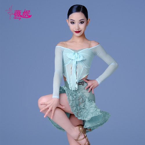 拉丁舞练功服套装吊带蝴蝶结