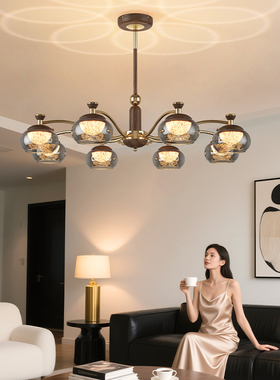 德莱顿2025新款简约客厅枝型吊灯轻奢中古风亚克力罩铁艺卧室灯具