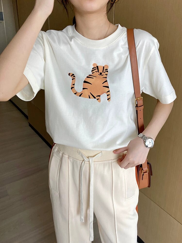 2022年夏季新款韩版宽松圆领卡通短袖T恤女半袖3385