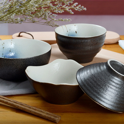 黑釉日式风浮雕防烫米饭碗