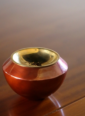 小鹿建水 喜余云南手工铜打制渣斗精致暗红色金属水盂 容量270ml