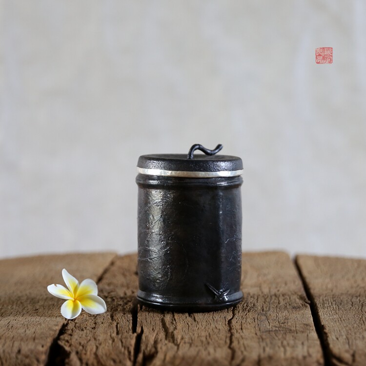 铁兰讼茶桶 铁包银古拙存茶罐云南匠人手工醒茶罐中式茶器 4D332