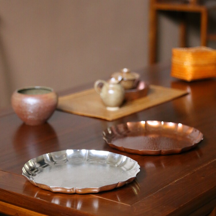 葵口果盘 宋韵雅碟糖清供文人茶器手工纯铜镀银素净点心茶点果盘