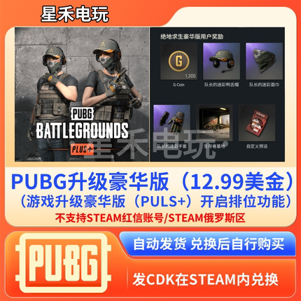 PUBG绝地求生升级豪华版吃鸡激活PLUS+打排位竞技Steam余额充值GB