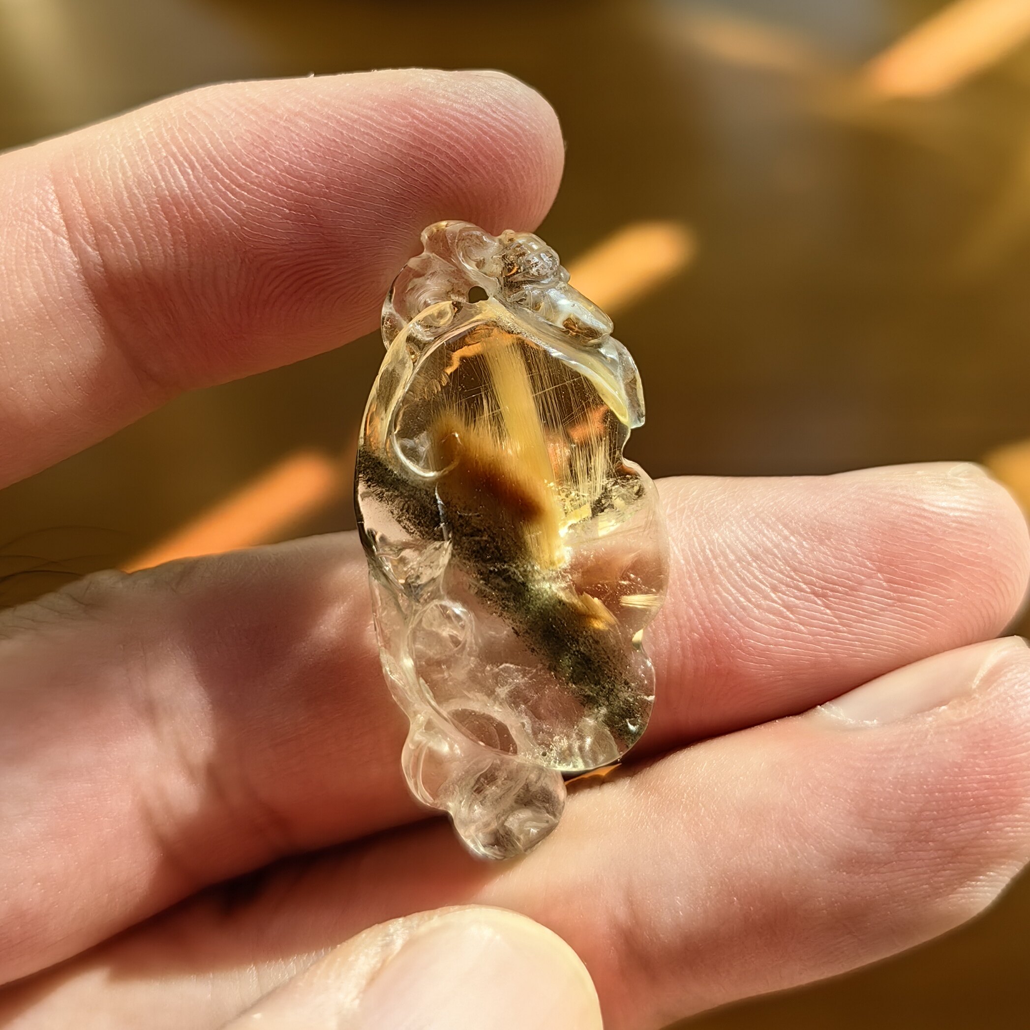天然金发晶绿幽灵共生如意钱串招颈饰