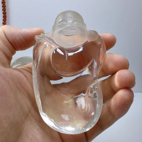 天然白水晶弥勒佛雕刻件晶莹剔透佛公摆件把玩件手把件
