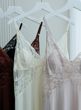 法式女带兔耳朵胸垫镂空露背性感蕾丝边家居服V领吊带睡裙070