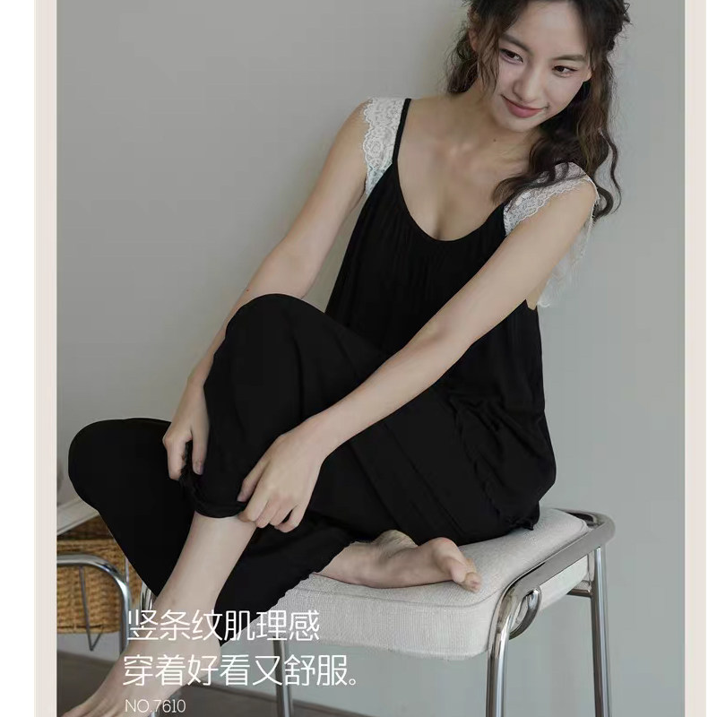 尚尼秀竖条纹吊带阔腿裤家具套装