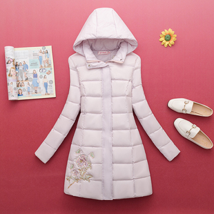 绣花白鸭绒羽绒服冬季火龙果色刺绣绣花气质女人味玫红色外套