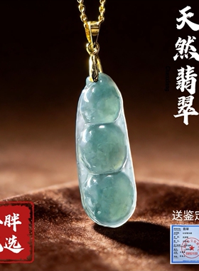 (金标154)天然蓝水翡翠四季豆吊坠四季豆正品缅甸A货配鉴定证书