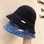 百搭显脸小水桶帽时尚 小香风格 针织渔夫帽女秋冬韩版 开叉毛线盆帽