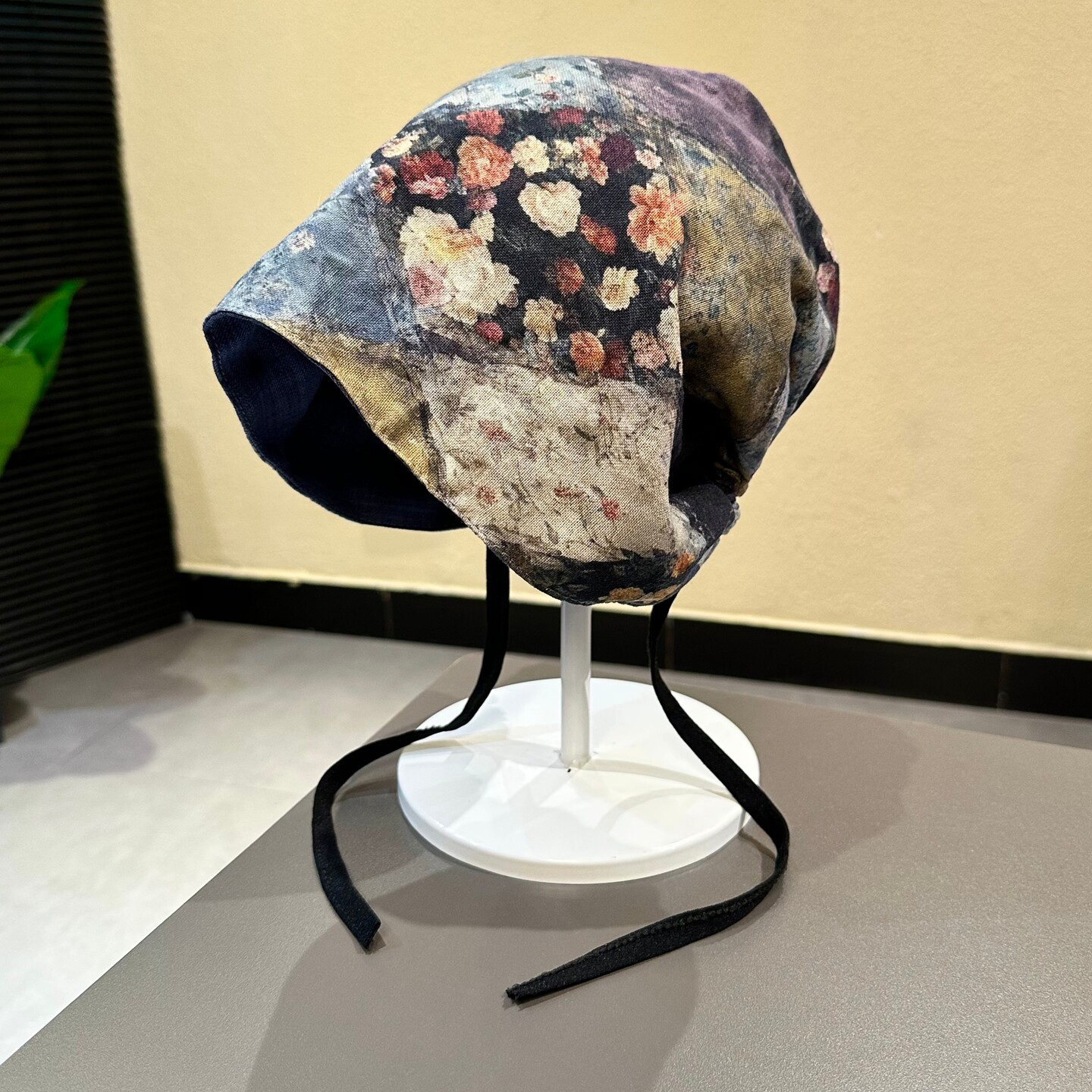 扎染油画复古碎花双面戴头巾帽女春夏百搭显脸小包头帽系带堆堆帽