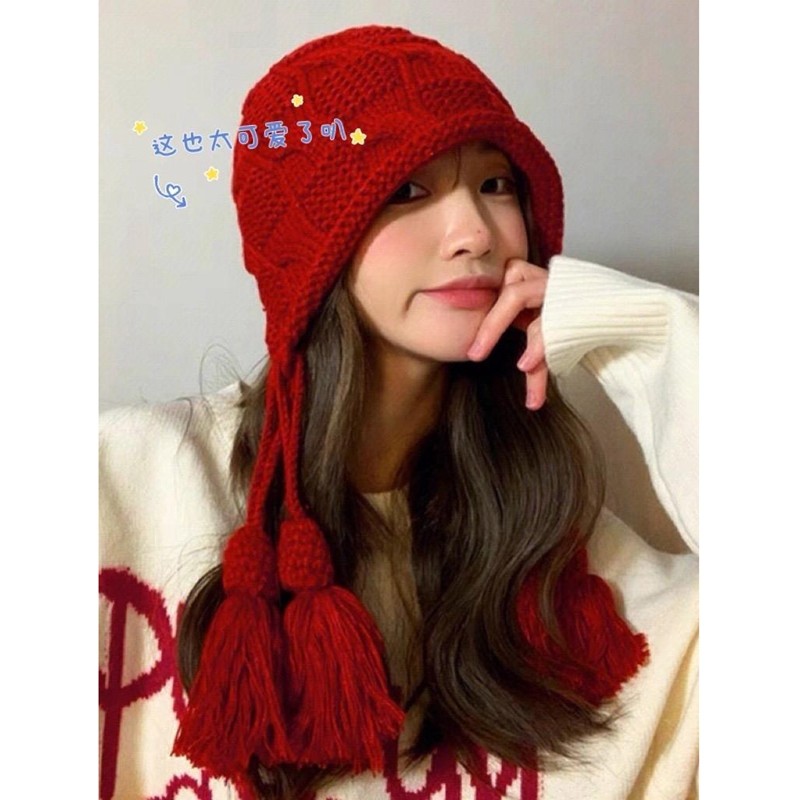 秋冬季保暖防寒毛线帽红色流苏针织帽女出游镂空毛线帽显脸小帽子,服饰配件/皮带/帽子/围巾,帽子,淘宝优惠券,粉丝福利购,淘宝优惠卷