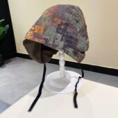 小众复古系带套头帽春秋个性 扎染涂鸦潮酷包头帽男女慵懒风堆堆帽