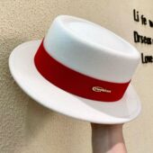 法式 名媛风短檐毛呢小礼帽女英伦复古洋气时髦白色平顶帽爵士帽男