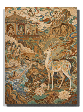 新国潮敦煌壁画 48色高阶diy手绘数字油画仕女瑞兽石窟丙烯装饰画