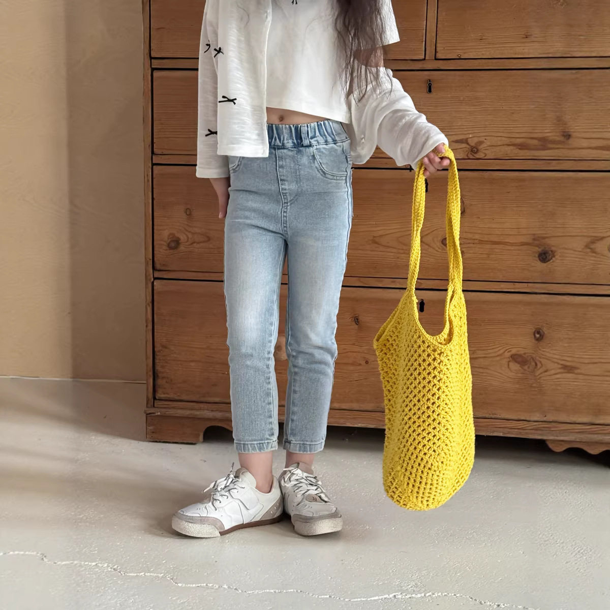 女童春季新款童裤韩版弹力修身牛仔裤儿童高腰铅笔裤小脚裤九分裤