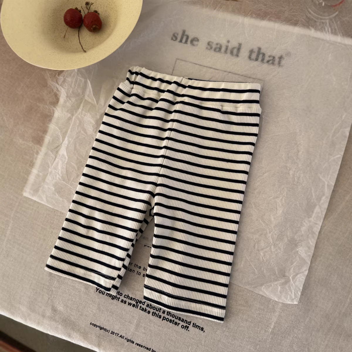 女童夏季新款打底裤短裤 儿童韩版潮条纹中裤弹力五分裤打底短裤