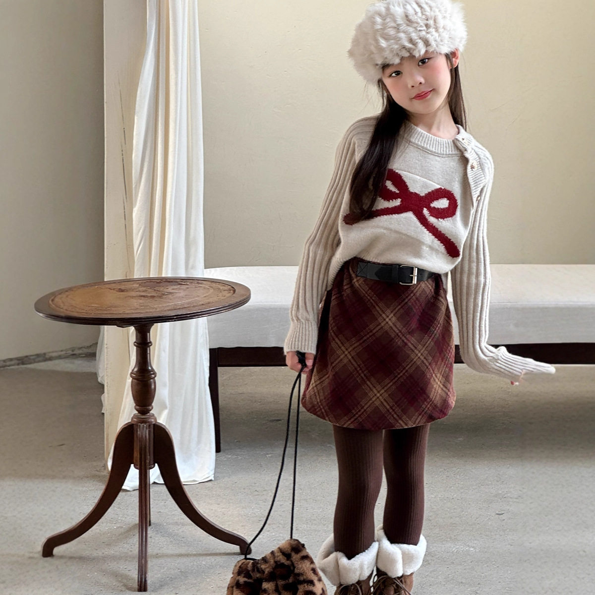 女童韩版蝴蝶结软糯针织毛衣