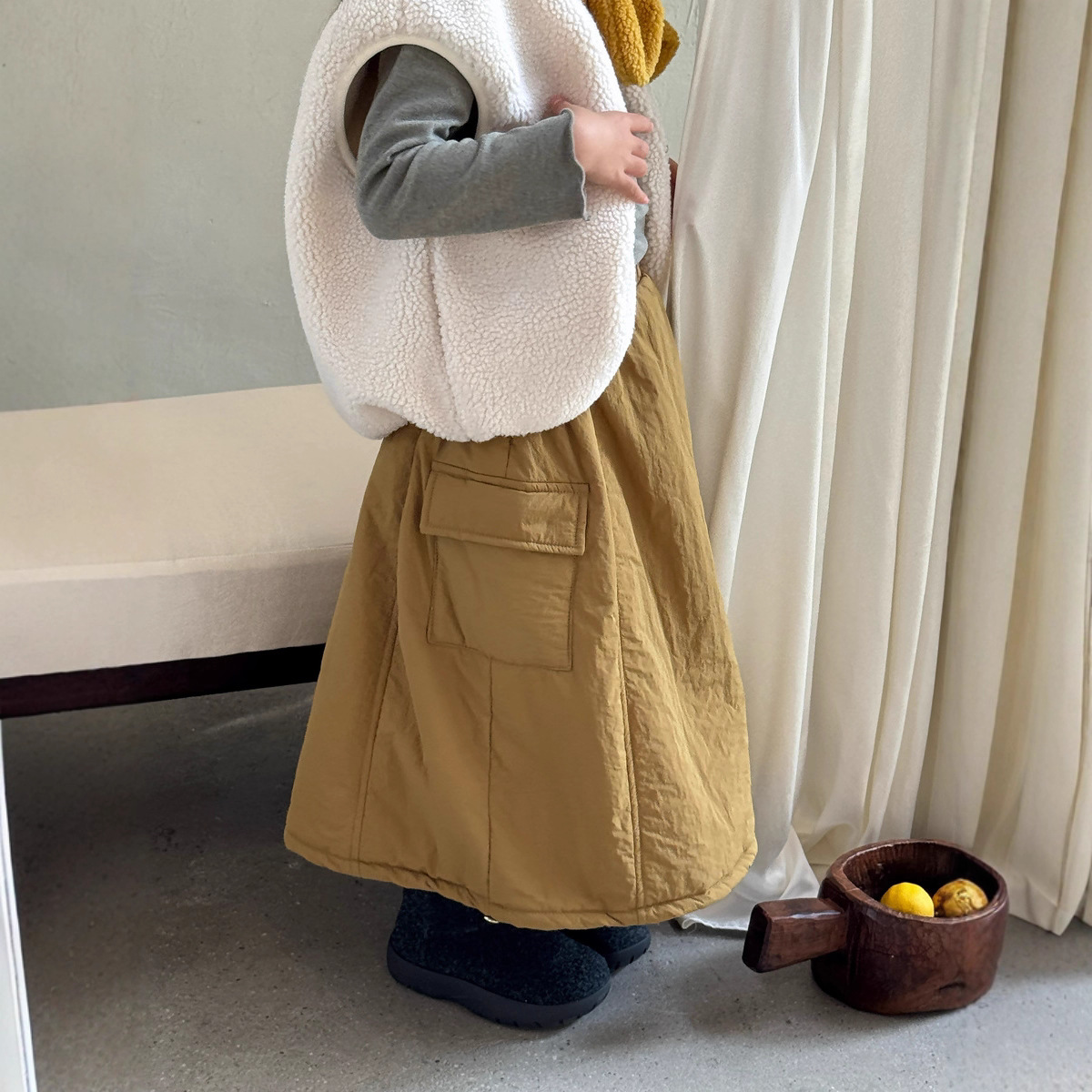 儿童口袋工装A字中长裙女