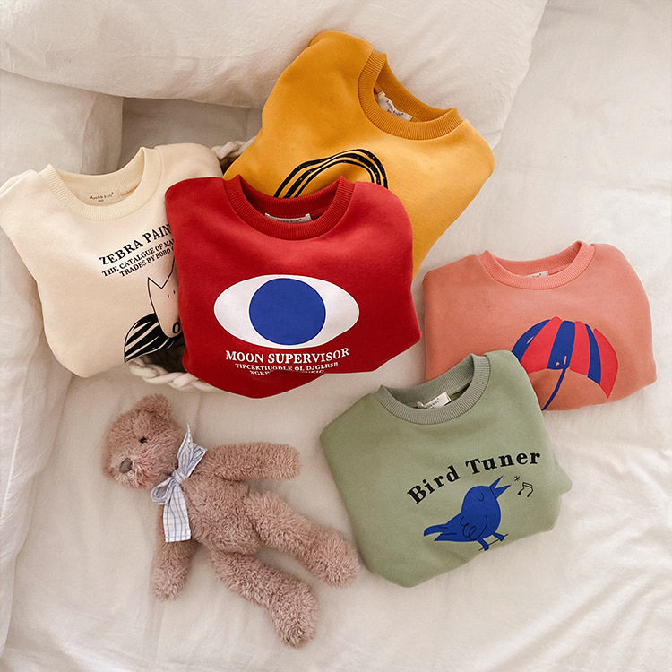 儿童磨毛抓绒卫衣2025秋冬款新款男女童韩版卡通可爱套头打底衫