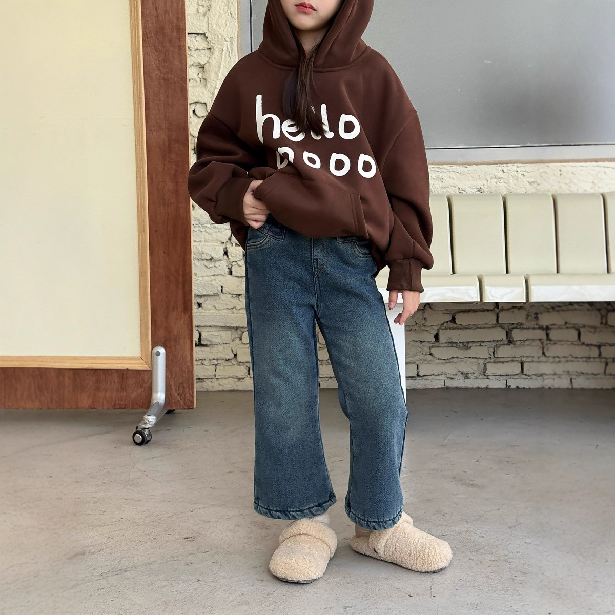 女童冬季新款美式做旧牛仔裤