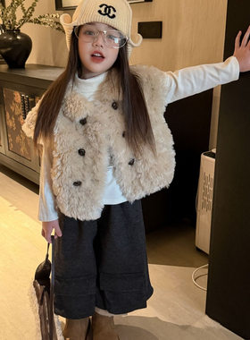 女童仿皮毛一体保暖马甲秋冬