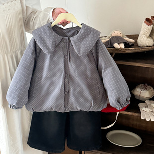 2025冬季新款童装韩系女童波点夹棉加厚棉袄外套白鸭绒森系羽绒服