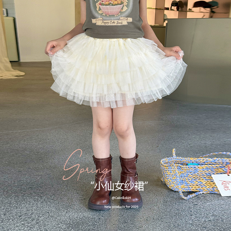 儿童短裙2025夏新品裙子韩版潮儿童女童小仙女蓬蓬网纱蛋糕半身