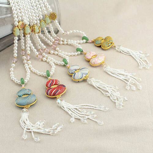 复古双面仿宋锦葫芦项链新中式