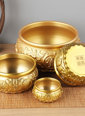 黄铜八福聚宝盆实心铜盆客厅摆件复古八福店铺开业装饰存钱罐礼品