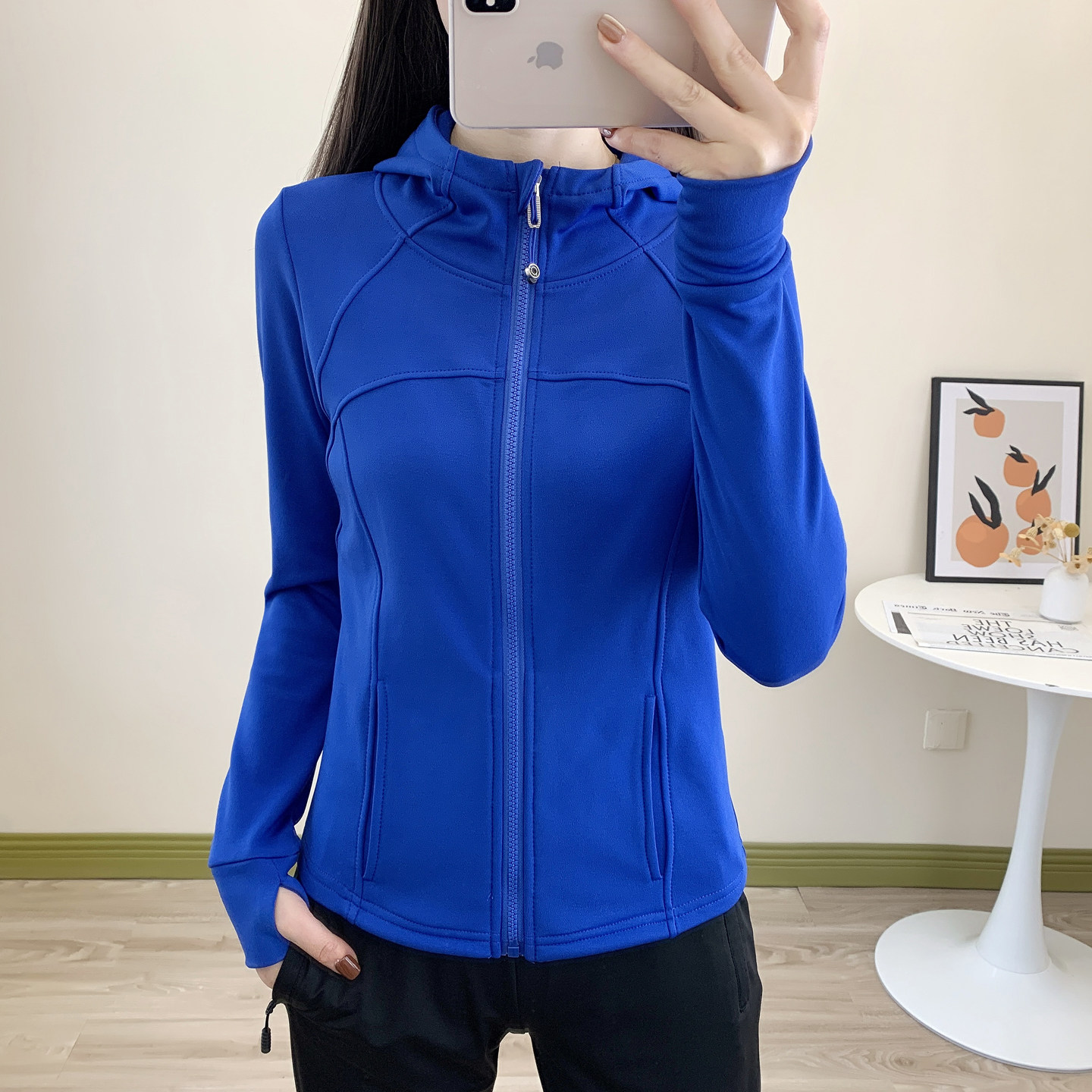 秋冬季速干衣女加薄绒户外运动跑步连帽弹力保暖休闲开衫瑜伽外套