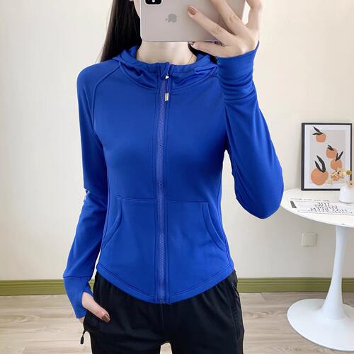 秋冬季速干衣女加薄绒户外运动跑步连帽弹力保暖休闲开衫瑜伽外套