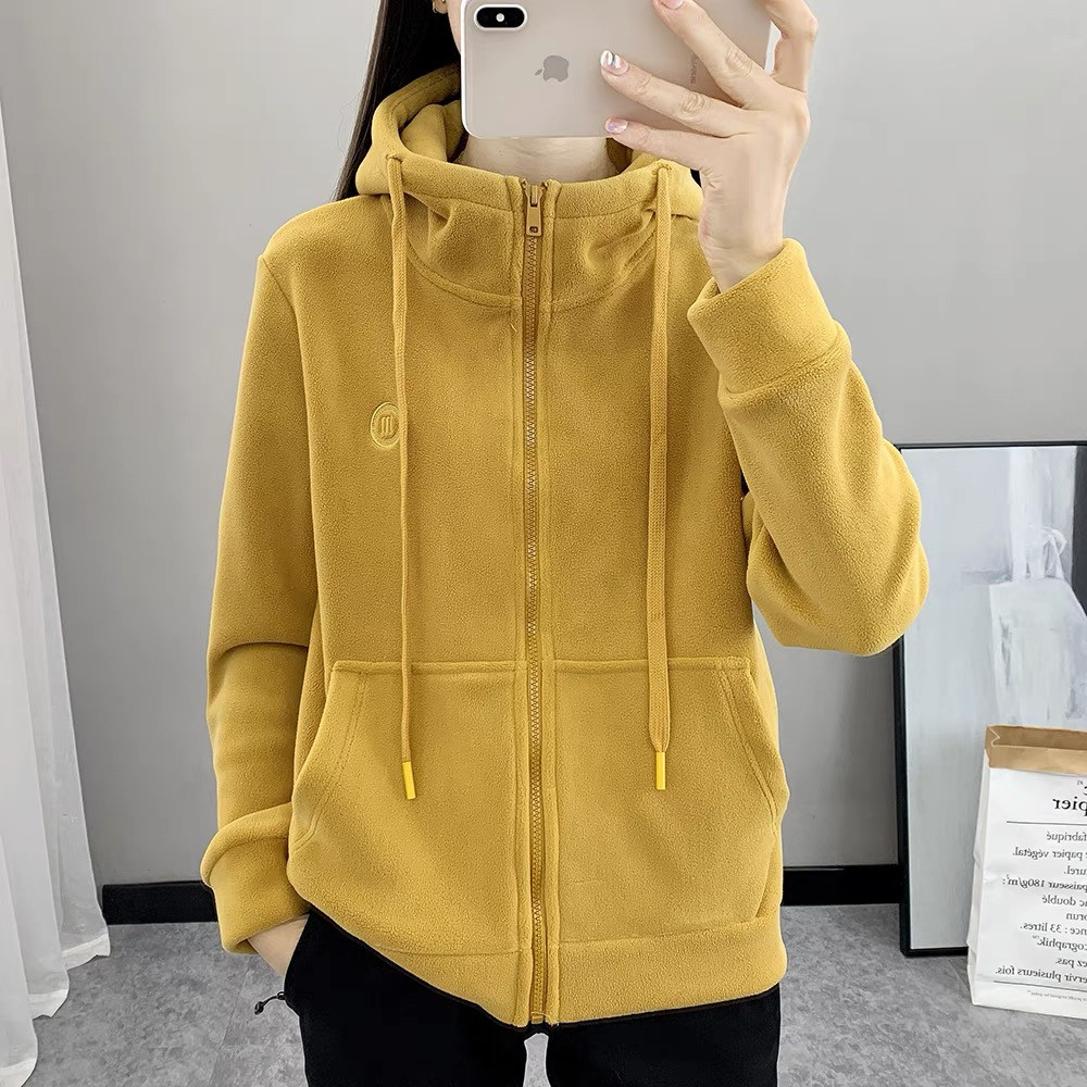 奥粒绒抓绒衣连帽外套女式秋冬新款加厚保暖卫衣休闲百搭运动上衣