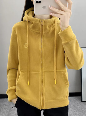 奥粒绒抓绒衣连帽外套女式秋冬
