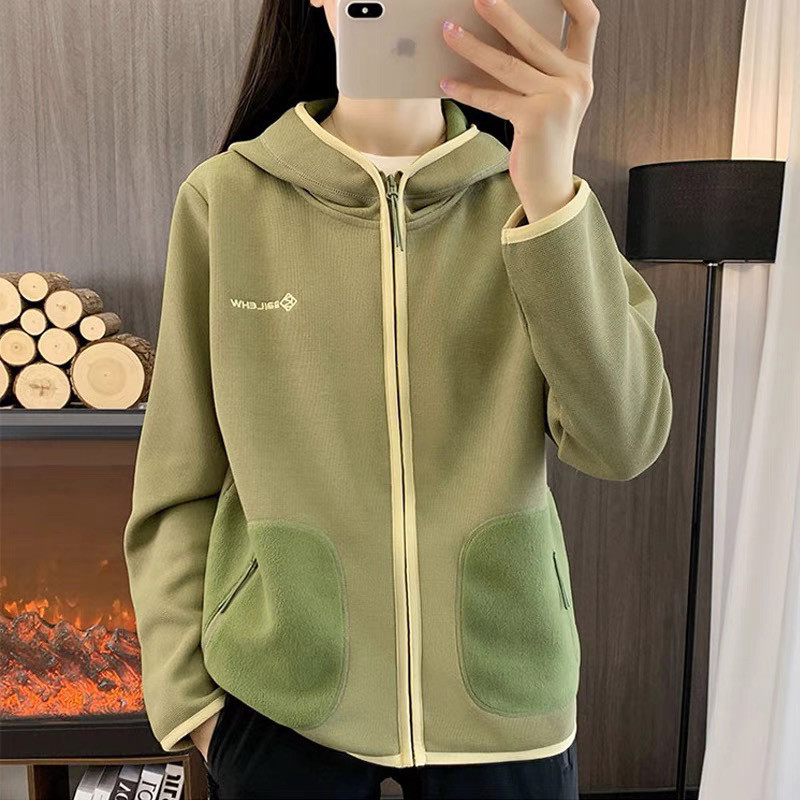 秋冬女户外抓绒衣弹力加绒保暖女