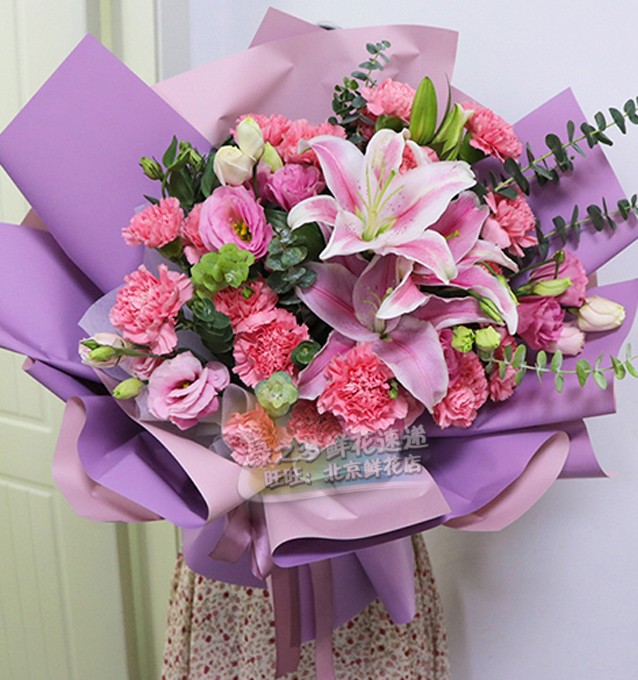 妈妈生日母亲 康乃馨百混搭花束桔梗花 北京鲜花生日鲜花速递全国
