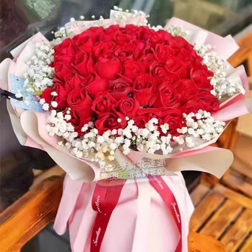 鲜花北京51朵红玫瑰花束速递天津鲜花送花上门上海同城生日送鲜花