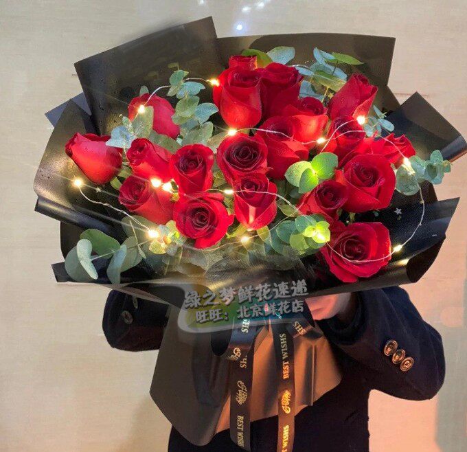 花速递天津同城19朵红玫瑰花束生日送花同城配送石家庄鲜花店北京