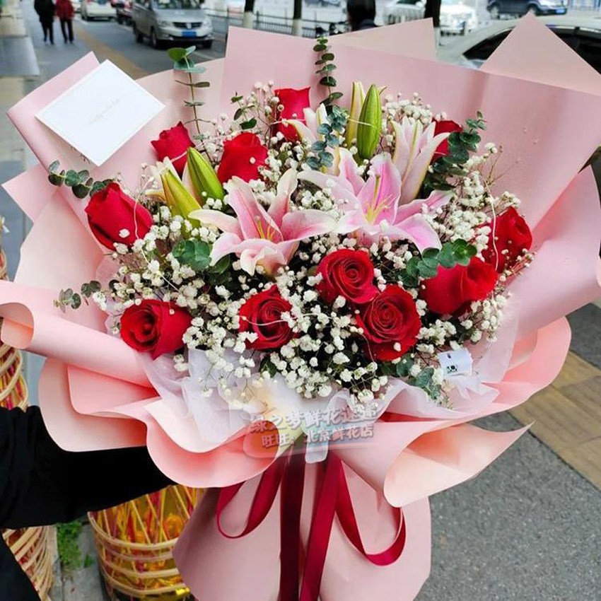 11朵红玫瑰花混搭百合花束送女友送朋友生日鲜花礼物纪念日鲜花店