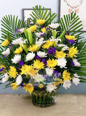 清明节黄白菊花扫墓花篮祭奠去世哀思灵堂布置北京同城鲜花店天津