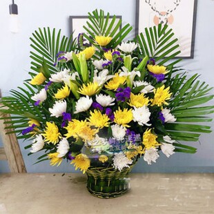 清明节黄白菊花扫墓花篮祭奠去世哀思灵堂布置北京同城鲜花店天津