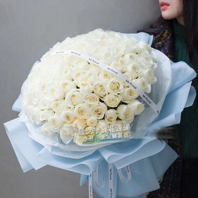 99朵白玫瑰花束生日 鲜花速递天津鲜花速递 石家庄鲜花店送花西安