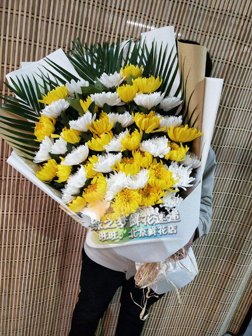 51朵混搭黄白菊花墓前鲜花祭祀祭祀用的鲜菊花清明花扫墓菊花花束