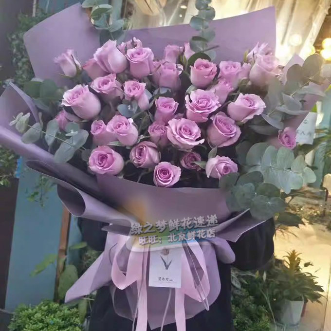 33枝海洋之歌玫瑰花束 紫玫瑰生日送花同城鲜花配送 北京鲜花速递